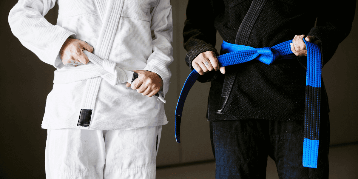 Two martial artists in Jiu-Jitsu gis, symbolizing the preservation of the Gentle Art against regulation efforts.