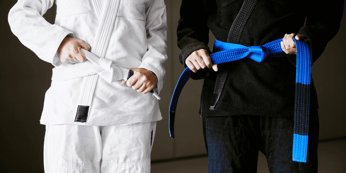 Two martial artists in Jiu-Jitsu gis, symbolizing the preservation of the Gentle Art against regulation efforts.