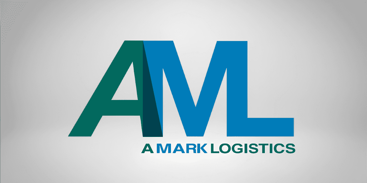 Amark Logistics logo featuring green and blue AML lettering on a light background.