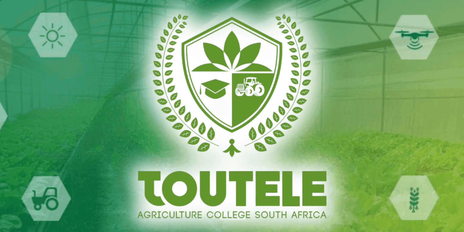 Logo of Toutele Agriculture College South Africa, symbolizing agricultural education, innovation, and sustainability through a green shield design.