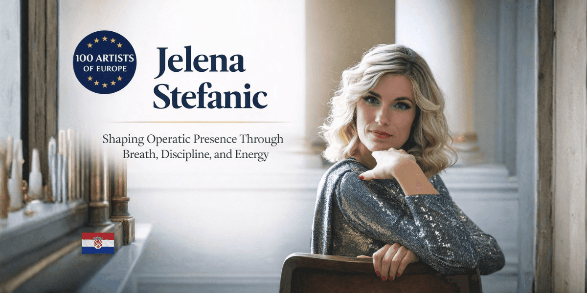 Opera singer Jelena Stefanic poses elegantly, representing Croatia in the 100 Artists of Europe cultural project.