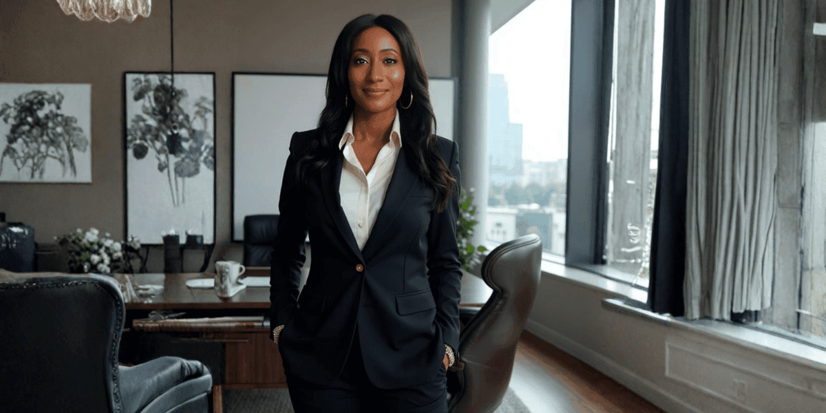 Kela Pryor, CPA, standing confidently in a professional office setting, embodying her role as a strategic tax advisor.