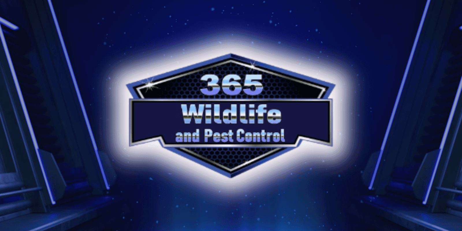 "Logo for 365 Wildlife and Pest Control featuring bold, modern typography on a blue and black background with a starry effect, emphasizing year-round pest and wildlife control services."