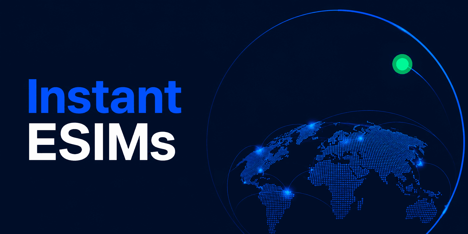 InstantESIMs graphic featuring a connected digital world map with global network lines.