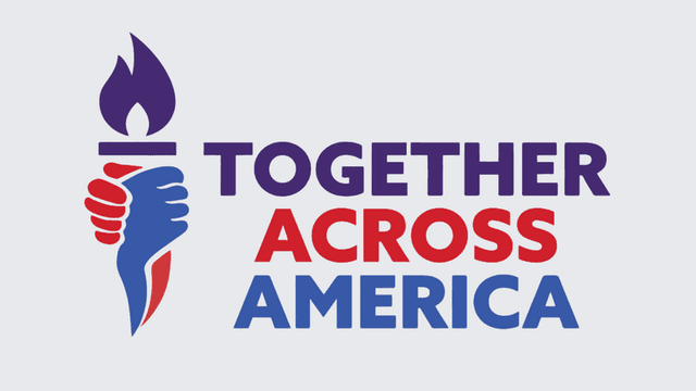 Logo featuring a torch and hands, representing unity and cooperation across America