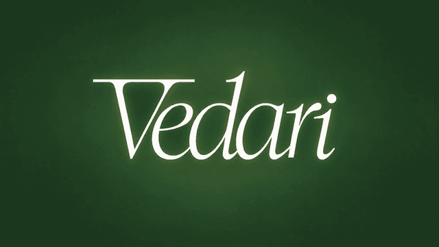 The word "Vedari" in elegant white font on a dark green background