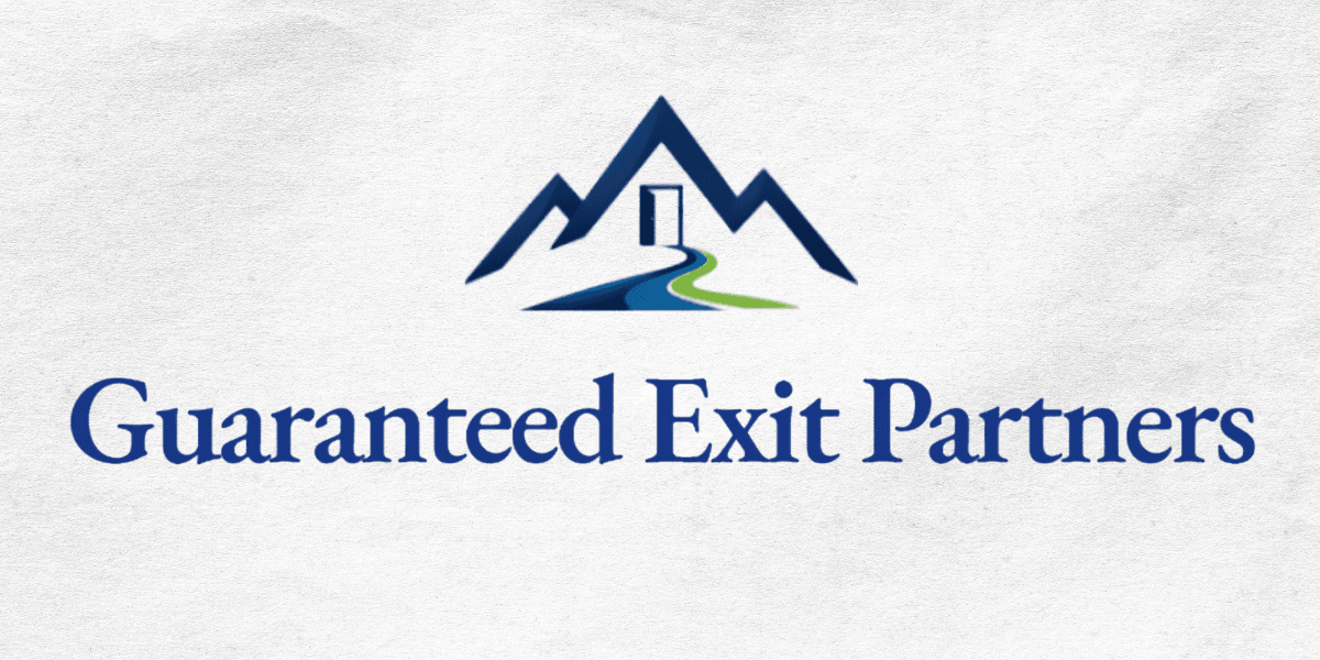 Logo for Guaranteed Exit Partners featuring mountains and a winding path design