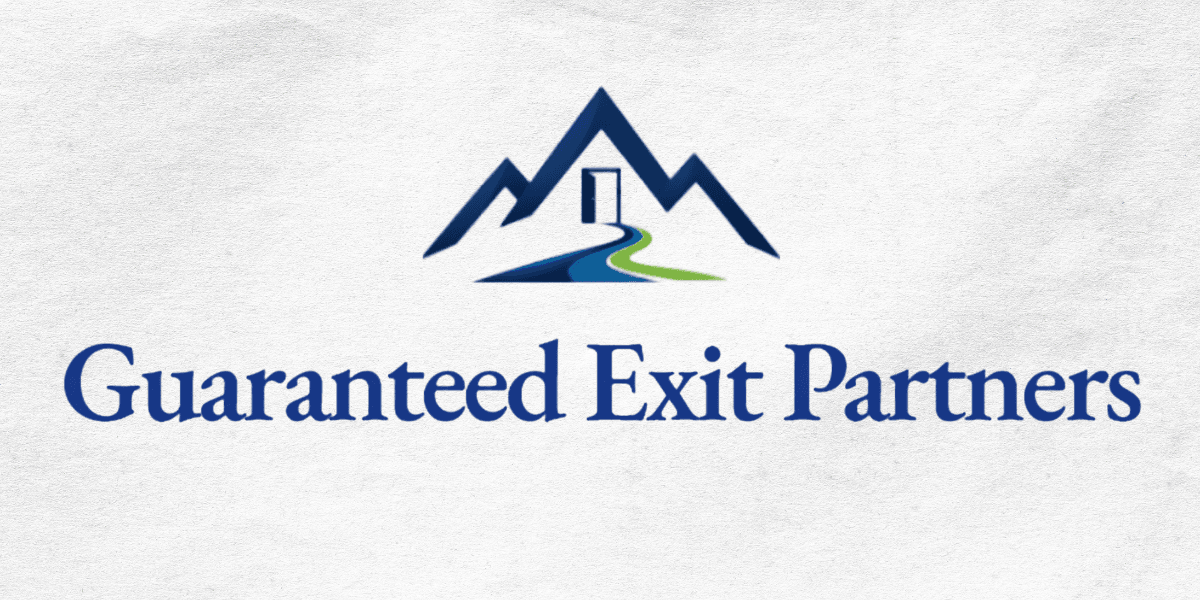 Logo for Guaranteed Exit Partners featuring mountains and a winding path design