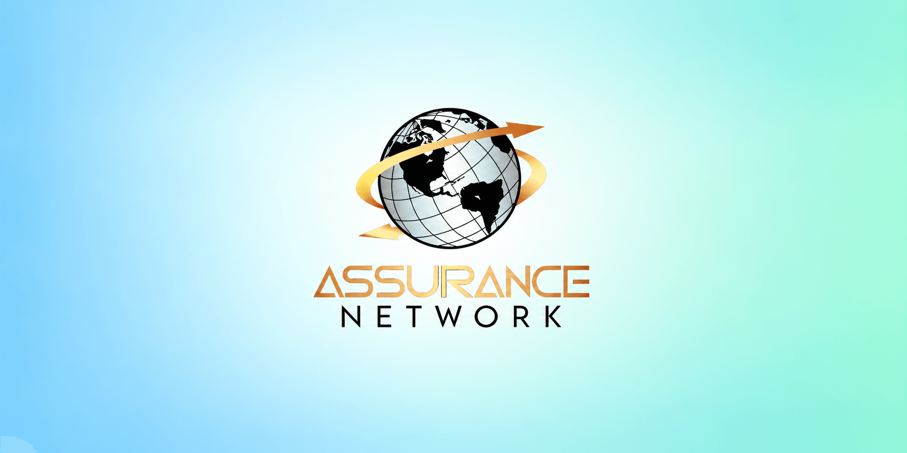 Logo of Assurance Network featuring a globe and an orbiting ribbon design