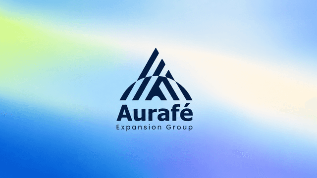 Logo of Aurafé Expansion Group on a gradient blue and green background