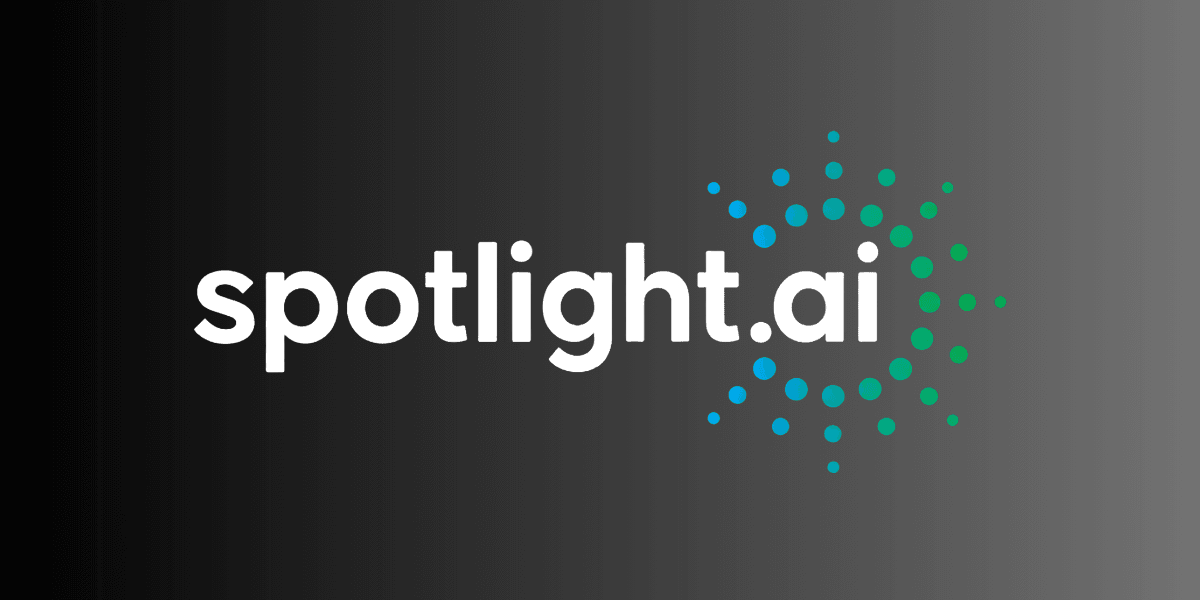Logo of Spotlight.ai featuring text and a circular pattern of colored dots