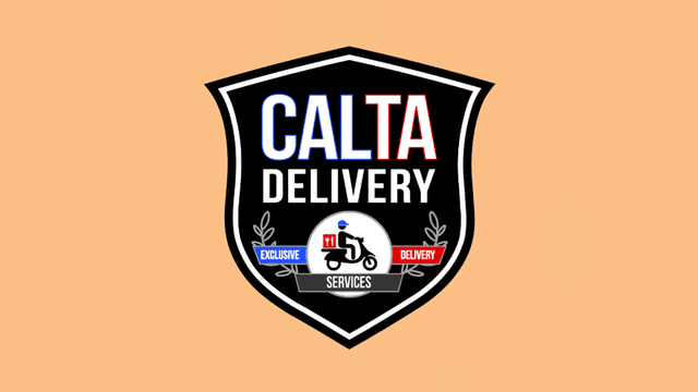 Logo design for Calta Delivery featuring a shield, scooter, and delivery elements