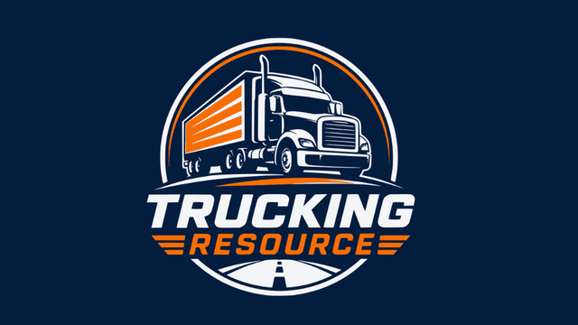 Logo featuring a truck and the words Trucking Resource on a dark blue background