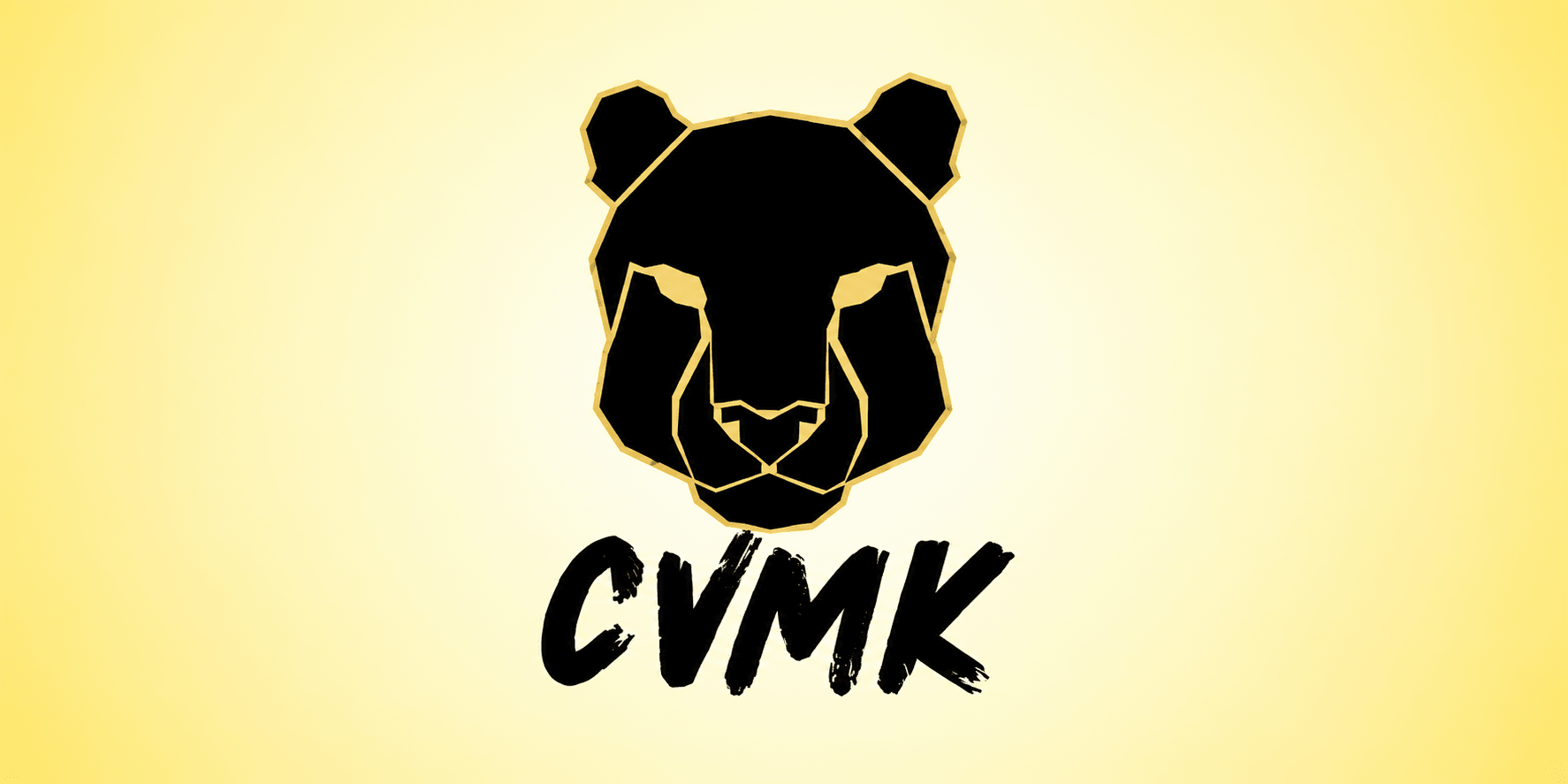 Logo featuring a geometric bear head and the letters CVMK in bold font