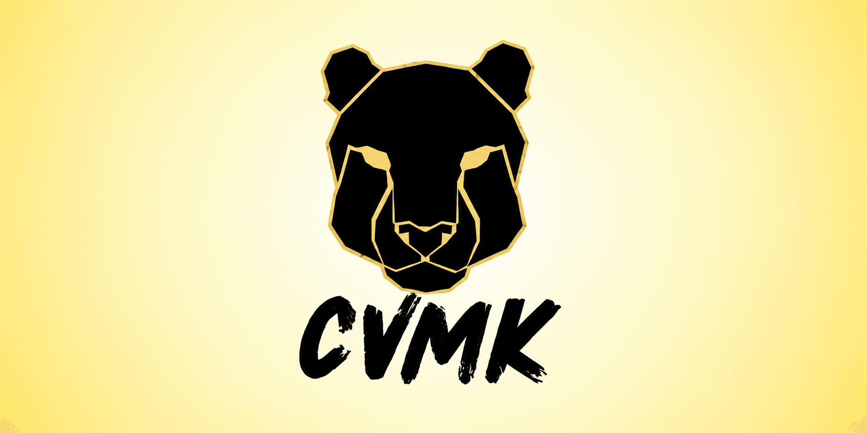 Logo featuring a geometric bear head and the letters CVMK in bold font