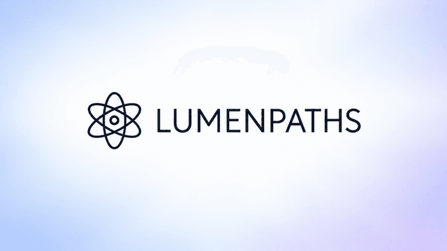 Logo for LumenPaths with an abstract atomic design and modern typography