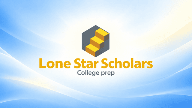 Lone Star Scholars logo with yellow stairs on a blue gradient background