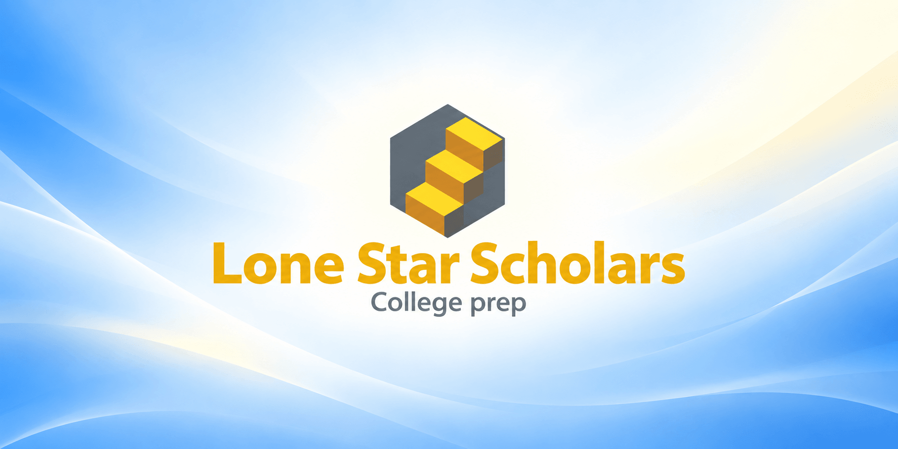 Lone Star Scholars logo with yellow stairs on a blue gradient background
