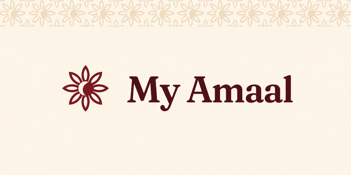 Logo of My Amaal featuring a flower design in maroon on a light background