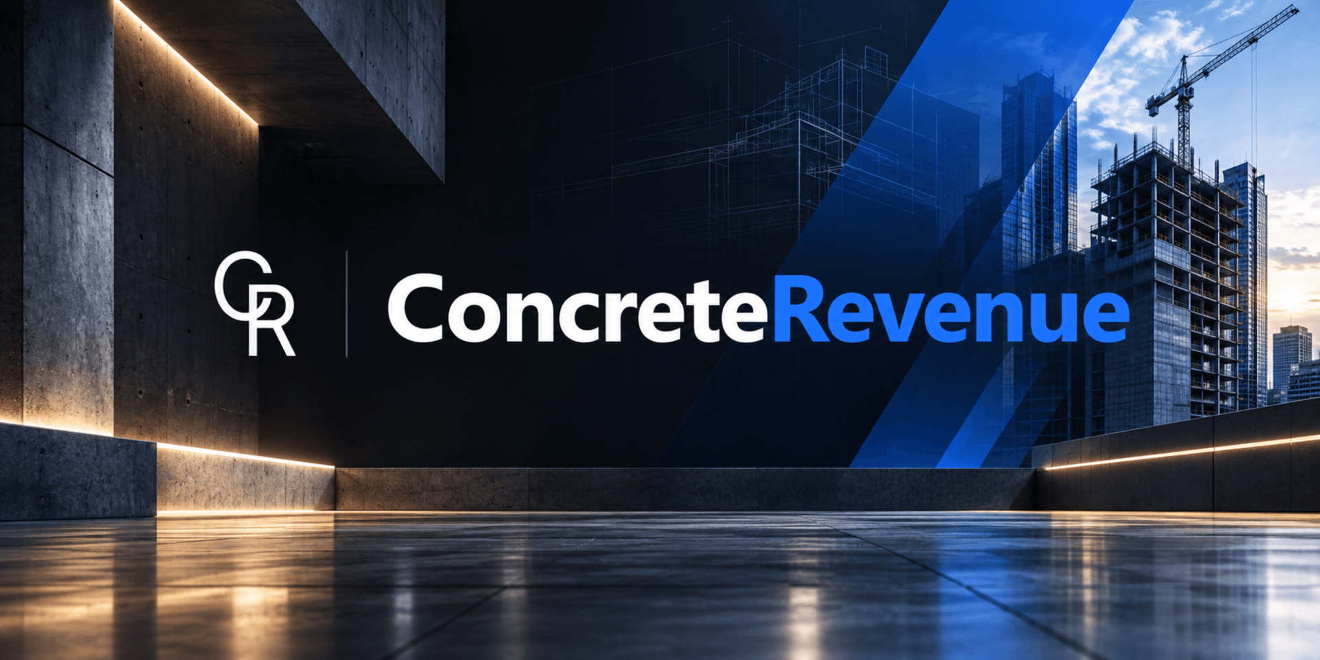 Modern office interior featuring the logo of Concrete Revenue on the wall