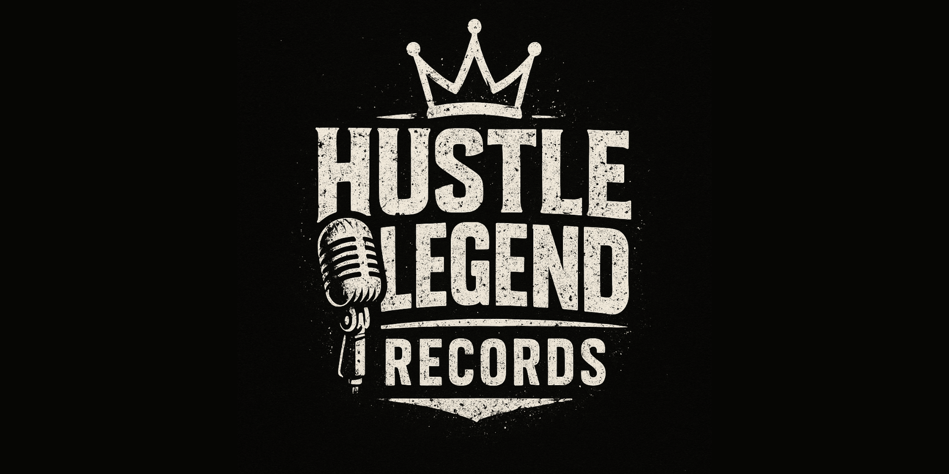 Logo for Hustle Legend Records featuring a microphone and a crown design
