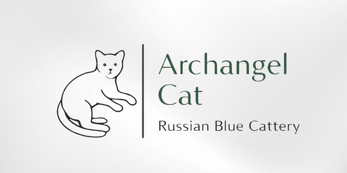 Logo featuring a stylized Russian Blue cat and the name Archangel Cat Cattery