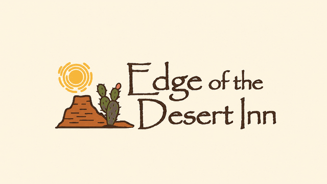 Logo for Edge of the Desert Inn featuring a desert landscape and sun