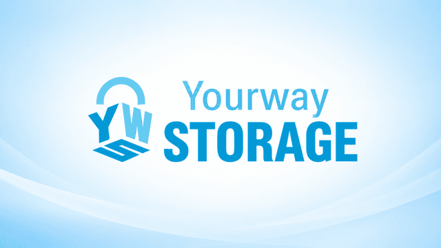 Logo for Yourway Storage featuring blue text and an abstract design