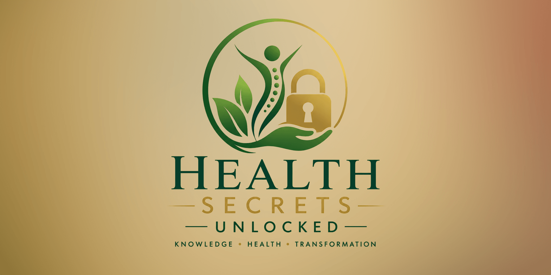Logo featuring a figure with leaves and a padlock symbolizing health and transformation