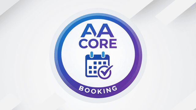 Logo for AA Core Booking featuring a calendar and checkmark design