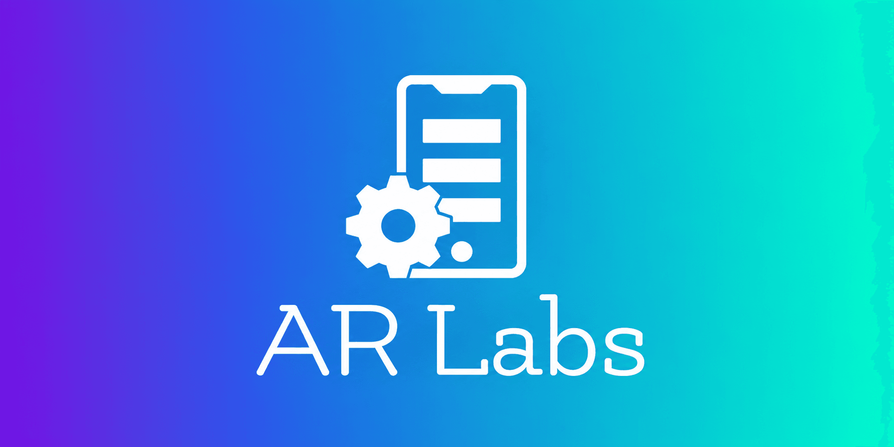 Logo for AR Labs featuring a phone graphic and a gear symbol on a gradient background