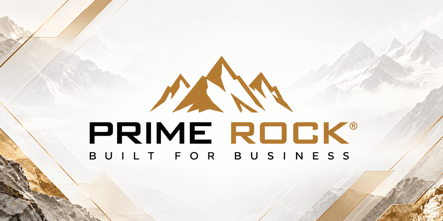 Logo of Prime Rock with mountains and a professional business aesthetic