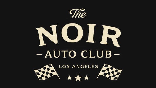 Logo of The Noir Auto Club, featuring a checkered flag design and Los Angeles text