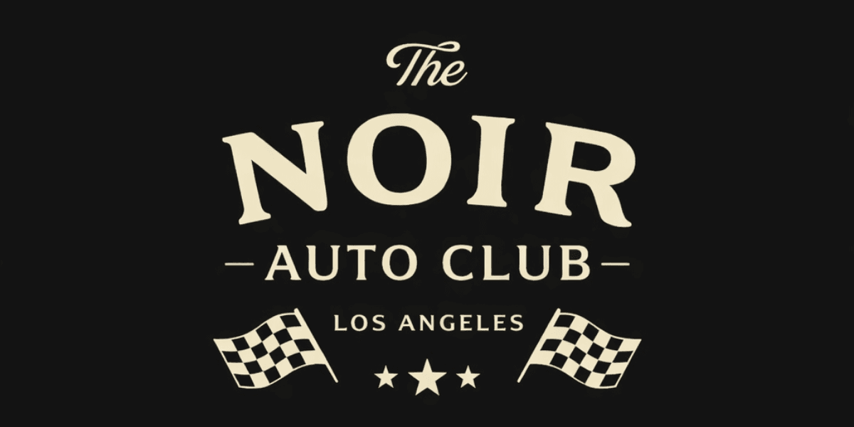 Logo of The Noir Auto Club, featuring a checkered flag design and Los Angeles text