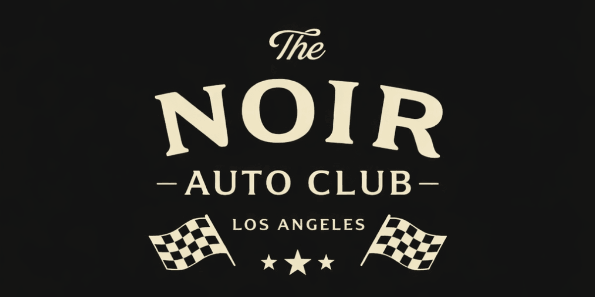 Logo of The Noir Auto Club, featuring a checkered flag design and Los Angeles text