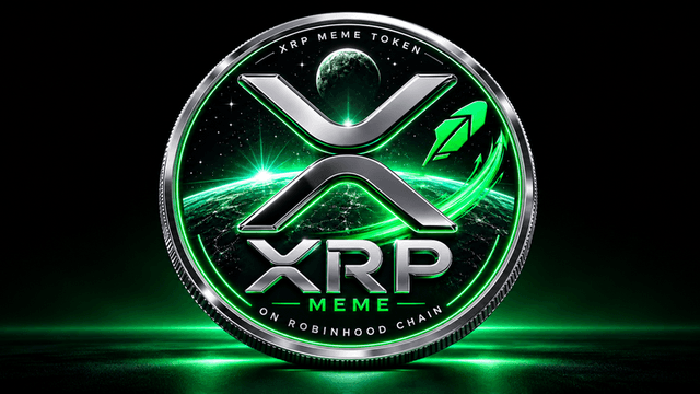 XRP meme token logo featuring a planet and cosmic elements on a dark background