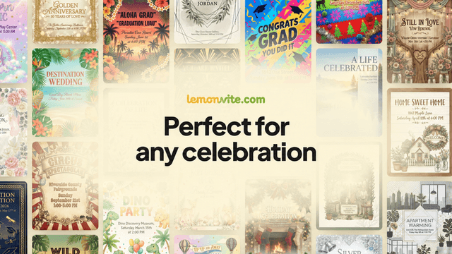 Collage of colorful celebration invitations for various events like graduations and weddings