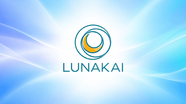 Logo of Lunakai on a soft blue gradient background with abstract waves