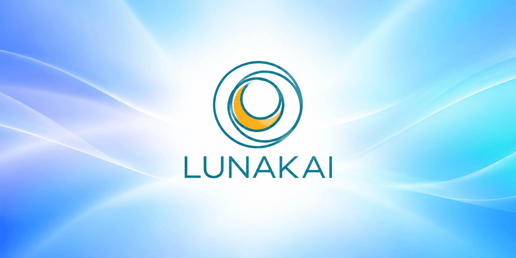 Logo of Lunakai on a soft blue gradient background with abstract waves