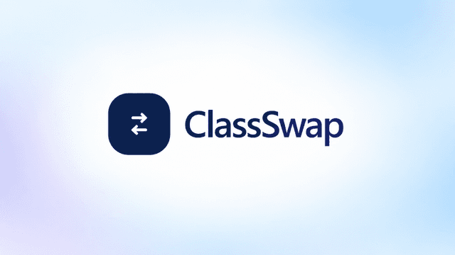 Logo of ClassSwap on a soft gradient background in blue and purple