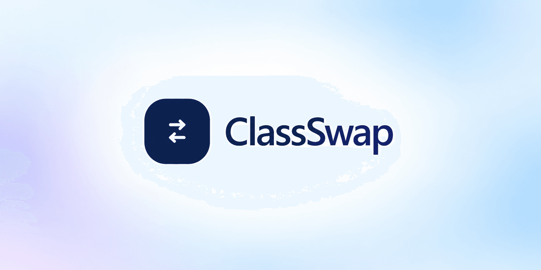 Logo of ClassSwap on a soft gradient background in blue and purple