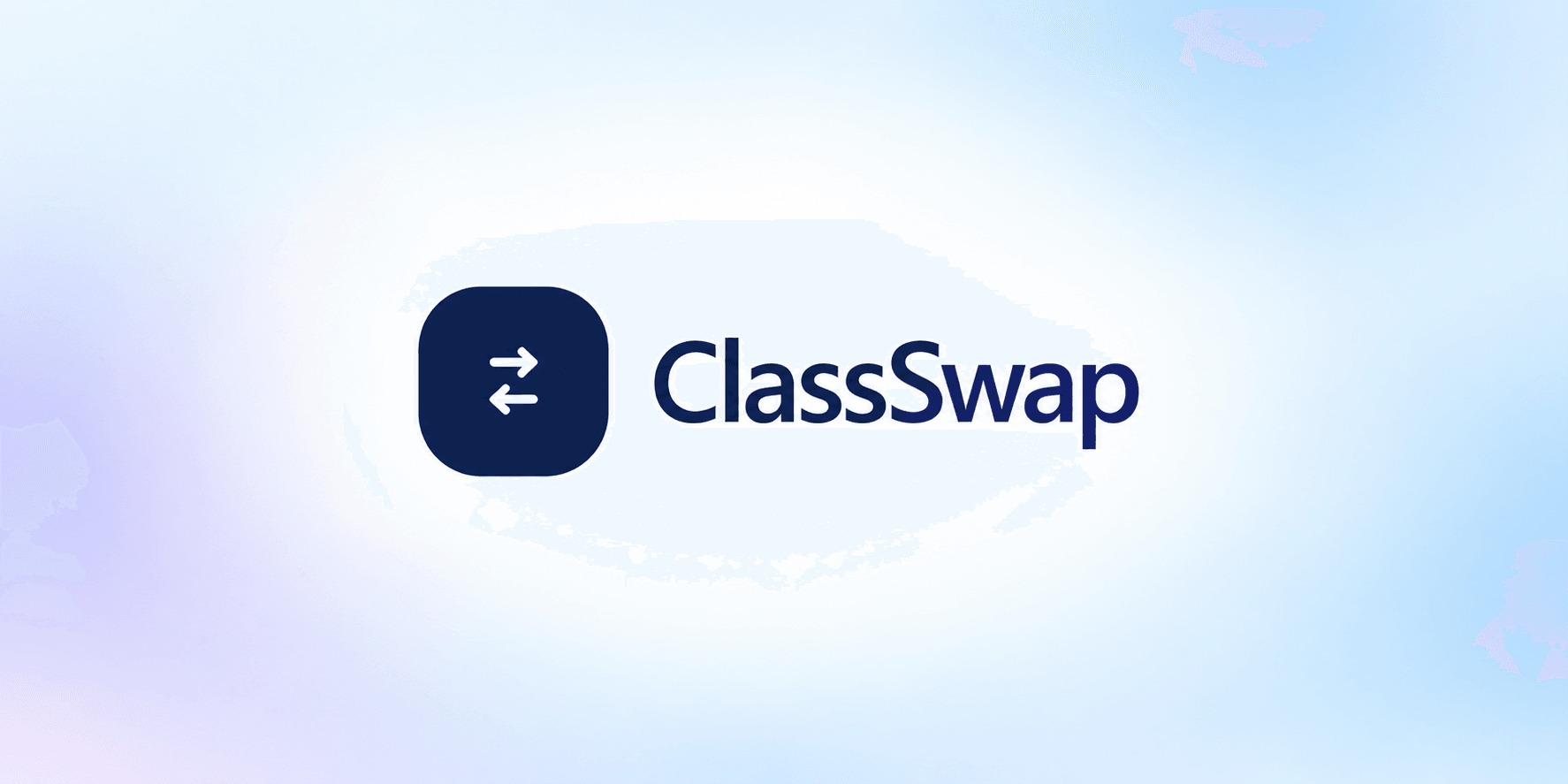 Logo of ClassSwap on a soft gradient background in blue and purple