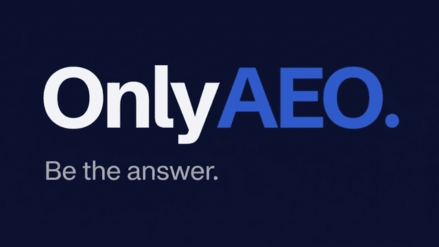 Logo featuring "OnlyAEO" with the slogan "Be the answer" below it