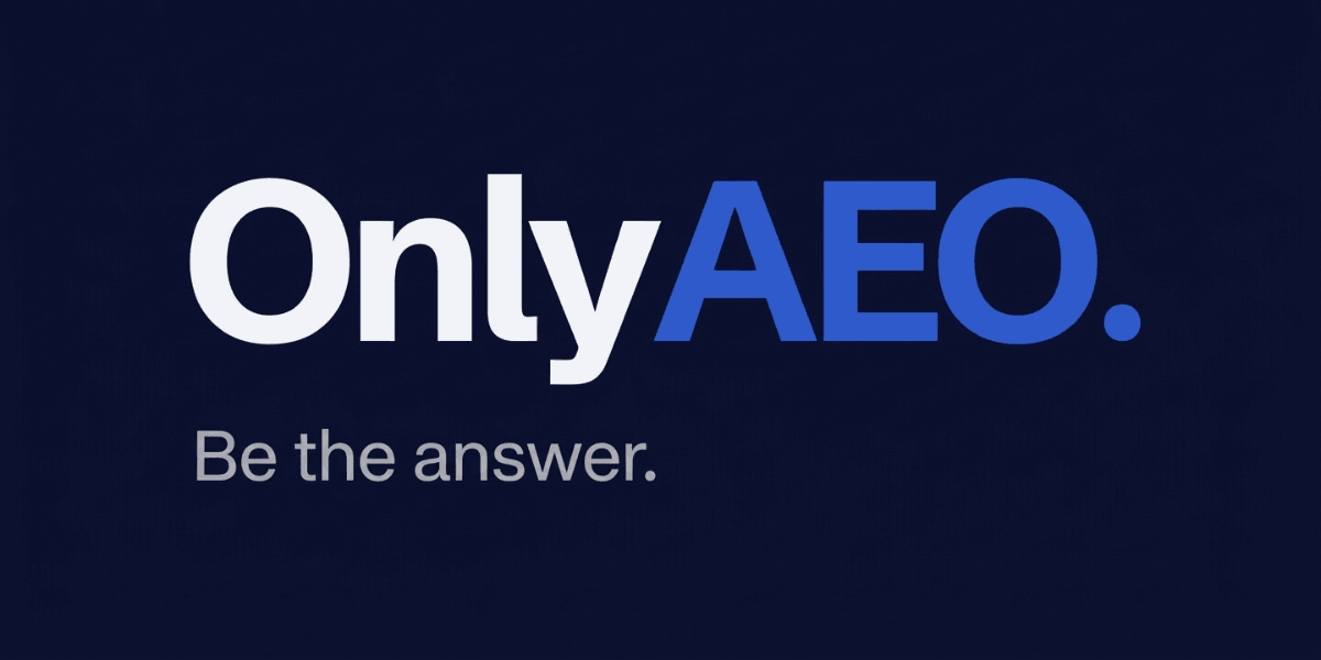 Logo featuring "OnlyAEO" with the slogan "Be the answer" below it