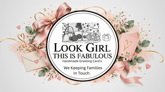 Logo for "Look Girl This Is Fabulous" with floral elements and greeting card theme
