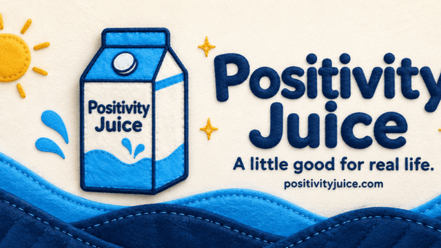 Colorful logo for Positivity Juice featuring a milk carton and waves design