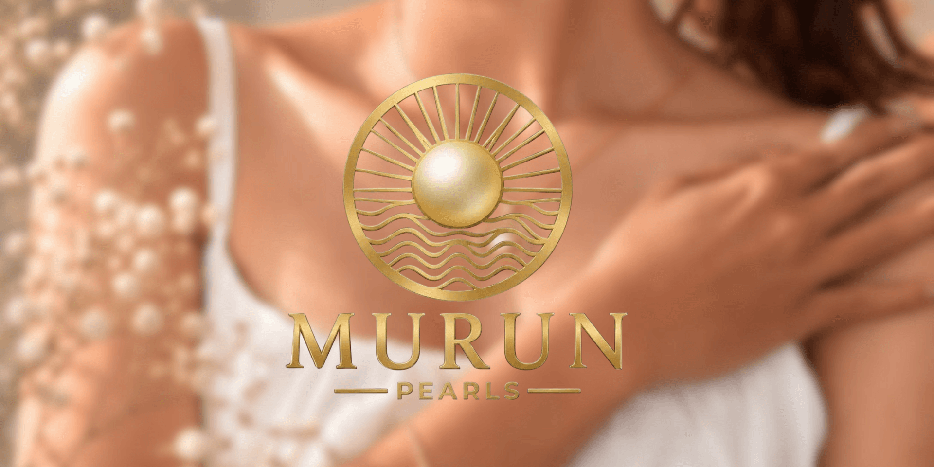 Logo of Murun Pearls featuring a sun, pearl, and wave design.