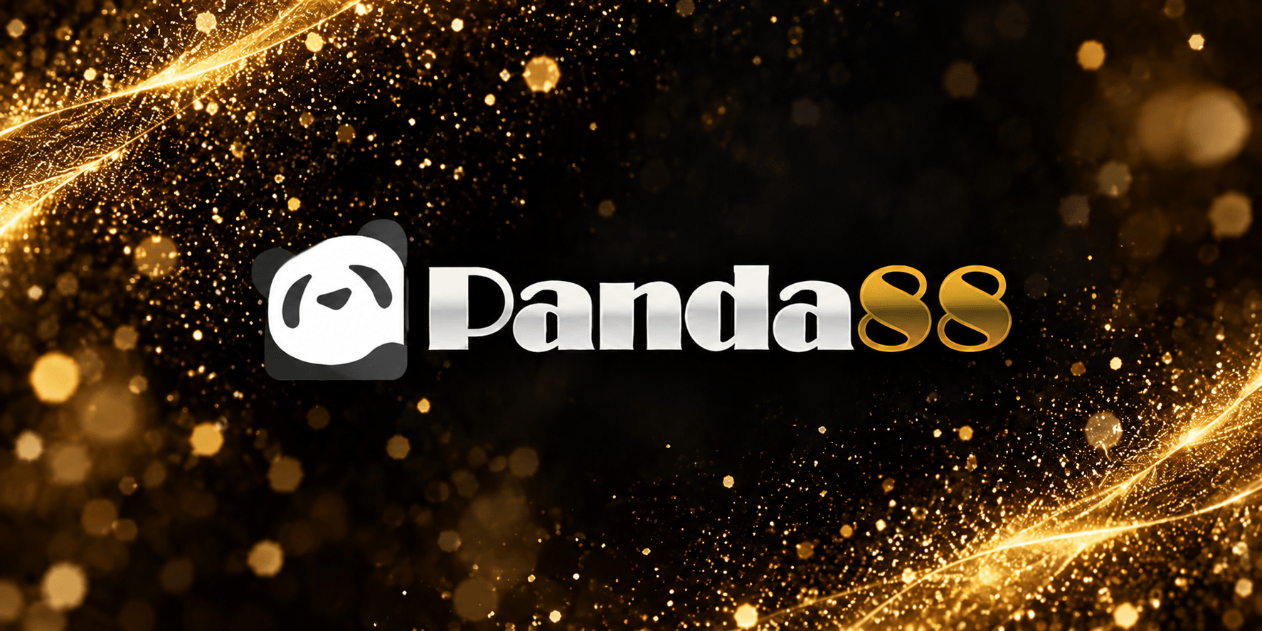 Logo of Panda88 on a sparkling gold background with light effects