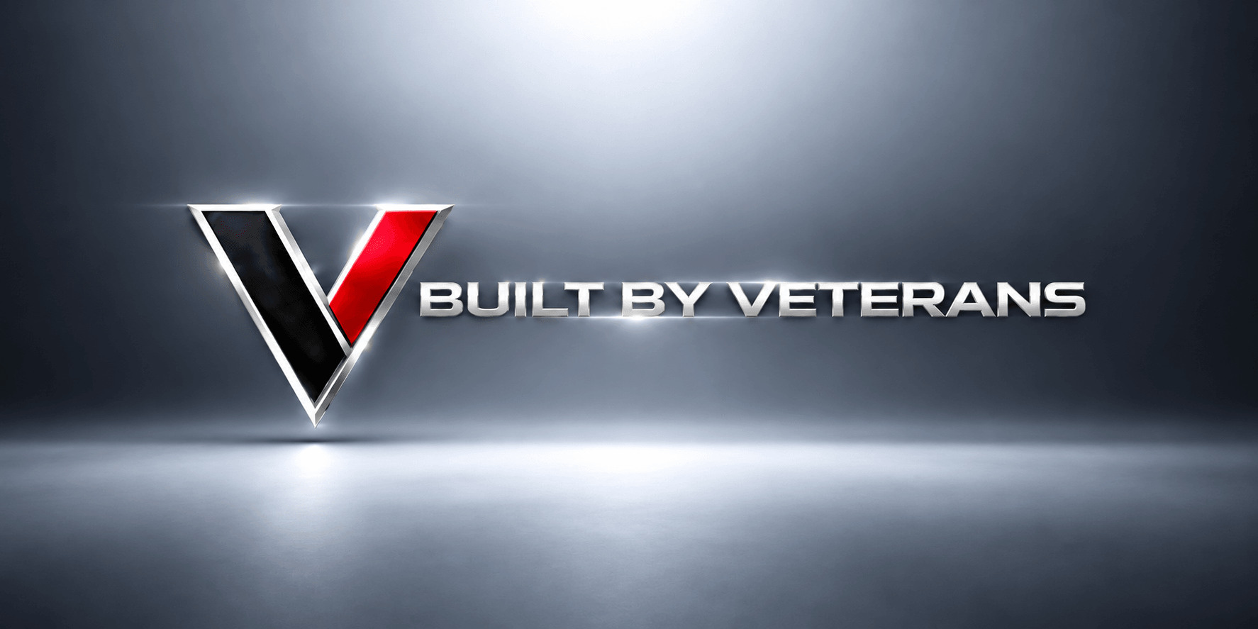 Stylized letter "V" logo with text "BUILT BY VETERANS" on a gradient background