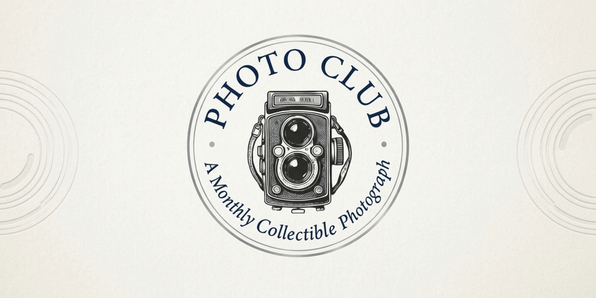 Logo for a photo club featuring a vintage camera design and elegant typography
